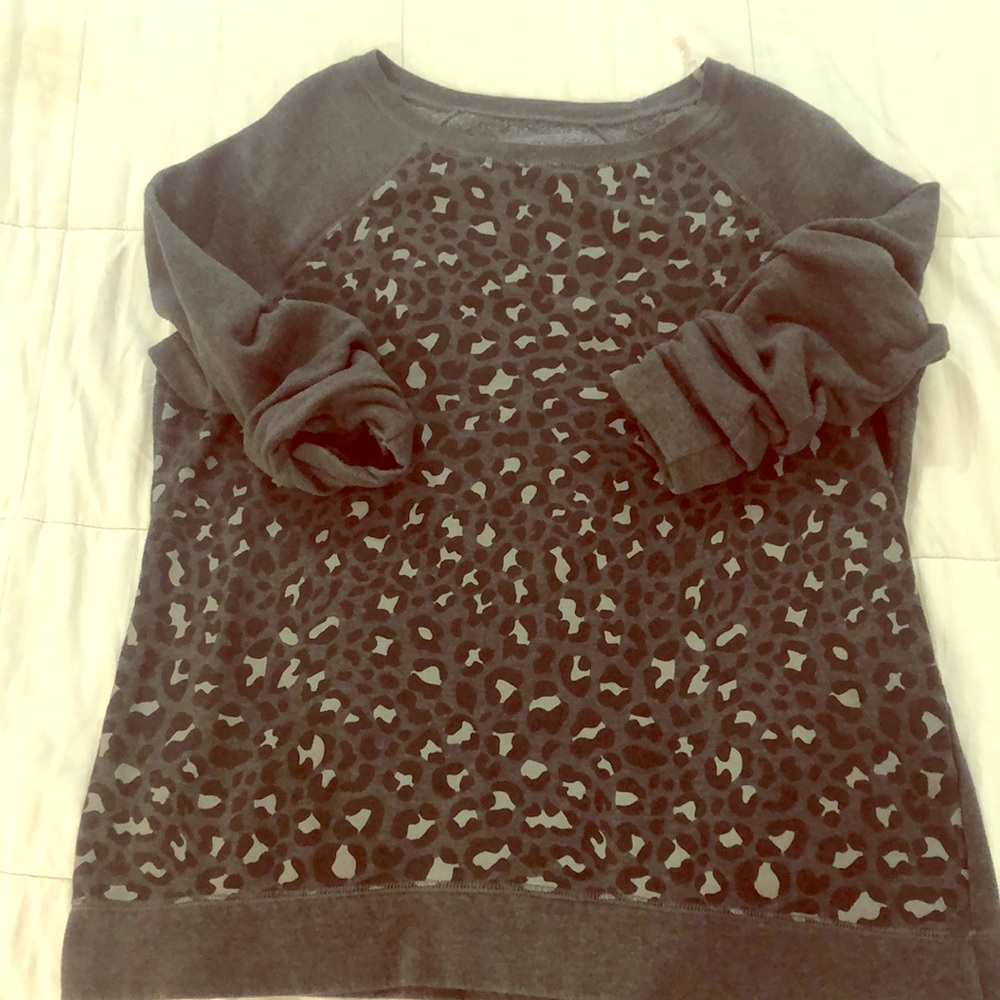 Dark gray cheetah printed crew neck sweater
